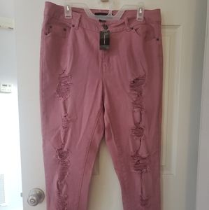 NWT Distressed Pink Jeans Size 14